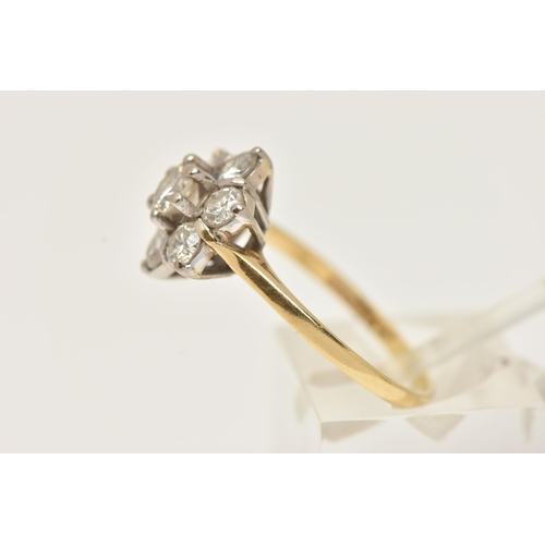 15 - AN 18CT GOLD DIAMOND DAISY CLUSTER RING, set with round brilliant cut diamonds, the central round br... 