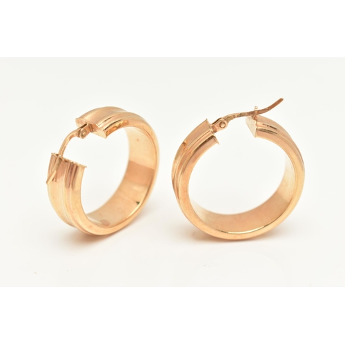 55 - A PAIR OF 9CT GOLD HOOP EARRINGS, wide concave design, to the lever post fittings, hallmarked 9ct Sh... 