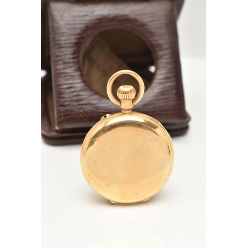 7 - AN 18CT GOLD HALF HUNTER LADIES WRISTWATCH, hand wound movement, plain round dial, yellow gold case,... 