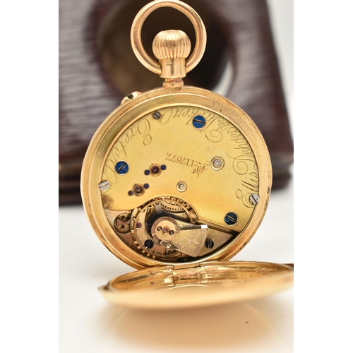 7 - AN 18CT GOLD HALF HUNTER LADIES WRISTWATCH, hand wound movement, plain round dial, yellow gold case,... 