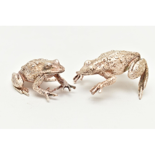 118 - A PAIR OF SILVER FROG FIGURES, each realistically textured, both hallmarked 'C J Vander Ltd' Sheffie... 