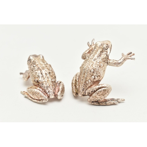 118 - A PAIR OF SILVER FROG FIGURES, each realistically textured, both hallmarked 'C J Vander Ltd' Sheffie... 