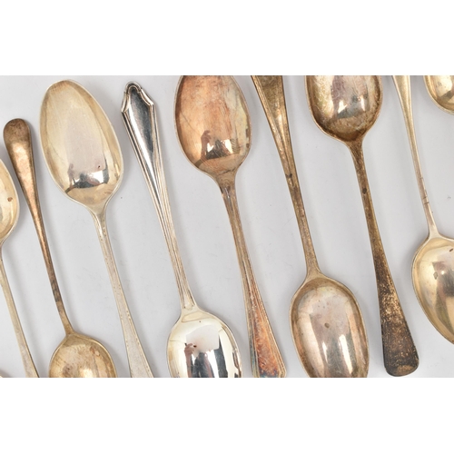 134 - AN ASSORTMENT OF SILVER TEASPOONS, eleven assorted teaspoons, all hallmarked with British hallmarks,... 