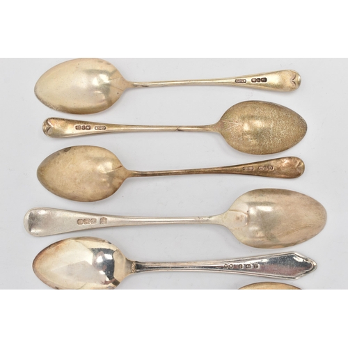 134 - AN ASSORTMENT OF SILVER TEASPOONS, eleven assorted teaspoons, all hallmarked with British hallmarks,... 