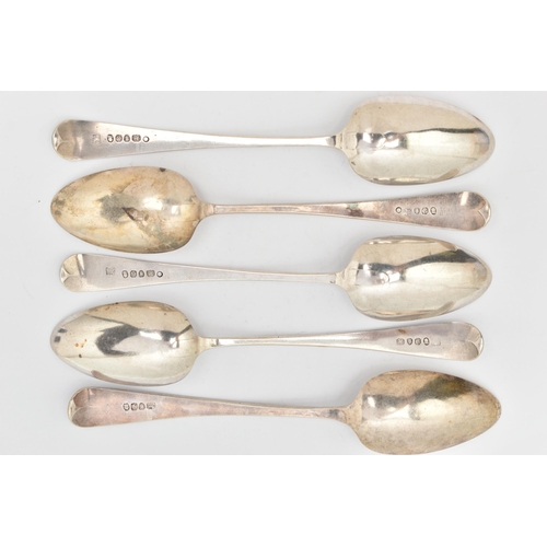 135 - A SET OF FOUR GEORGE III SILVER TABLE SPOONS, old English pattern with monogram engraving, hallmarke... 