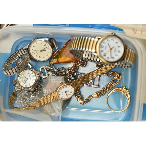 138 - A BOX OF ASSORTED SILVER AND WHITE METAL JEWELLERY AND OTHER ITEMS, to include a silver belcher link... 