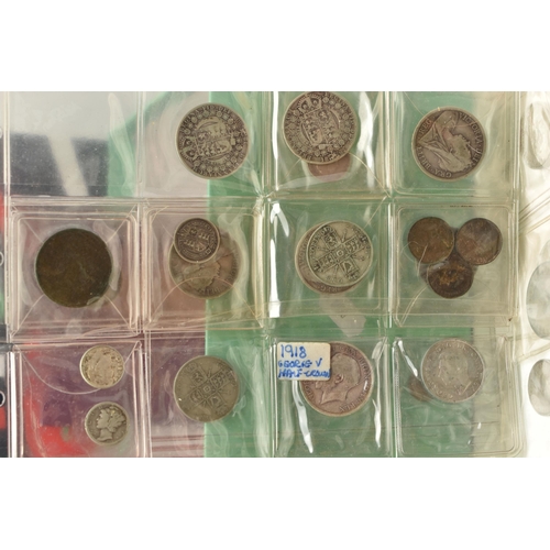 148 - A SHOE BOX OF COINS AND BANKNOTES, to include amounts of Silver and Silver content UK coins Victoria... 