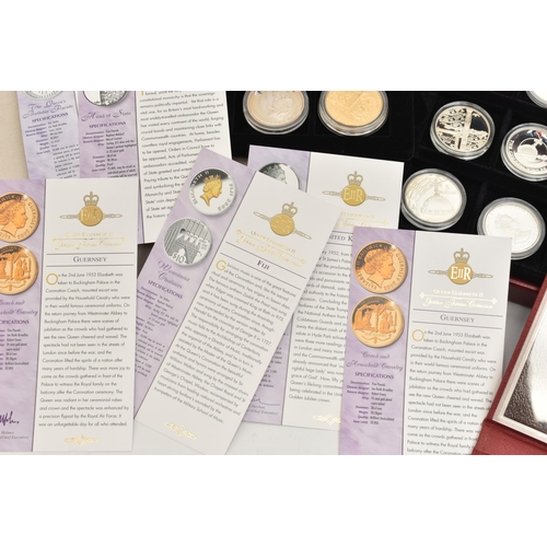 149 - A 2002 BOXED DISPLAY OF QUEEN ELIZABETH 2002 JUBILEE COINS, to include 9x Silver Proof .999 and .925... 