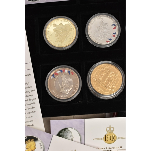 149 - A 2002 BOXED DISPLAY OF QUEEN ELIZABETH 2002 JUBILEE COINS, to include 9x Silver Proof .999 and .925... 