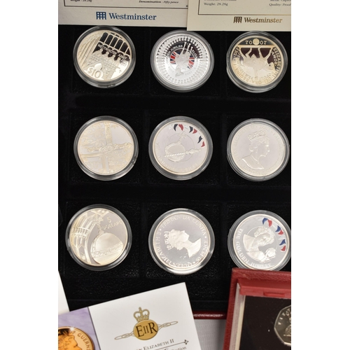 149 - A 2002 BOXED DISPLAY OF QUEEN ELIZABETH 2002 JUBILEE COINS, to include 9x Silver Proof .999 and .925... 