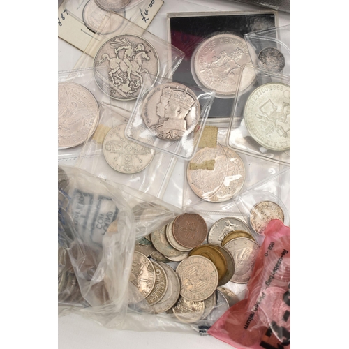 151 - A STRONGBOX OF MIXED WORLD COINAGE, to include Victoria Shilling coins 1887, 1888, 1889 Crown coin, ... 