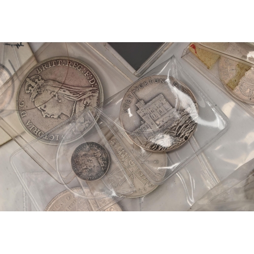 151 - A STRONGBOX OF MIXED WORLD COINAGE, to include Victoria Shilling coins 1887, 1888, 1889 Crown coin, ... 