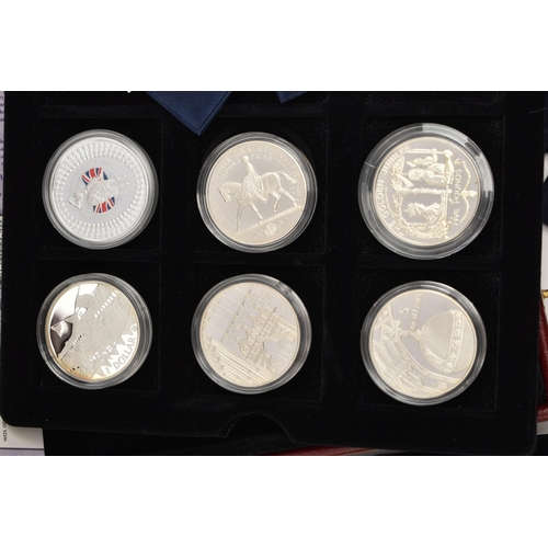 153 - A 2002 GOLDEN JUBILEE CASE CONTAINING 6x SILVER AND SILVER PROOFS, Australia .999 Silver One Dollar,... 