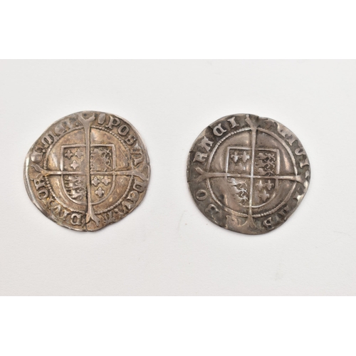 164 - A PAIR OF EDWARD VI HAMMERED 3d COINS 1551 York mm Mullet, 3d mm Tun Fine Issue 1551 (Split)  2