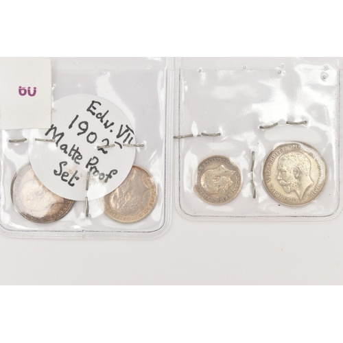 173 - AN EDWARD VII 1902 MATTE PROOF MAUNDY COIN SET 4d-1d, together with a George V part Maundy coin set ... 