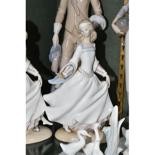 347 - A COLLECTION OF LLADRO, NAO AND SIMILAR FIGURES, to include Lladro: Girl with Goose and Dog, no 4866... 