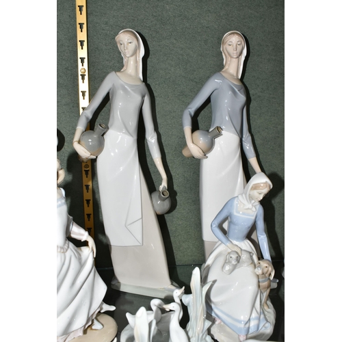 347 - A COLLECTION OF LLADRO, NAO AND SIMILAR FIGURES, to include Lladro: Girl with Goose and Dog, no 4866... 