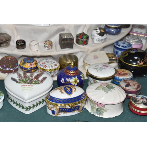 368 - A COLLECTION OF TRINKET BOXES WITH A DISPLAY STAND, over eighty examples, to include two x Old Tupto... 