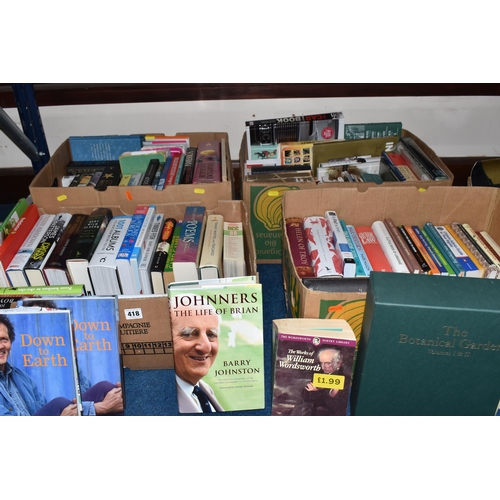 418 - FOUR BOXES OF BOOKS containing over eighty-five miscellaneous titles in hardback and paperback forma... 