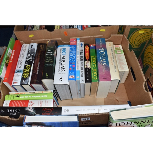 418 - FOUR BOXES OF BOOKS containing over eighty-five miscellaneous titles in hardback and paperback forma... 