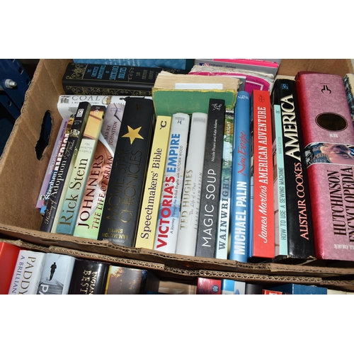 418 - FOUR BOXES OF BOOKS containing over eighty-five miscellaneous titles in hardback and paperback forma... 