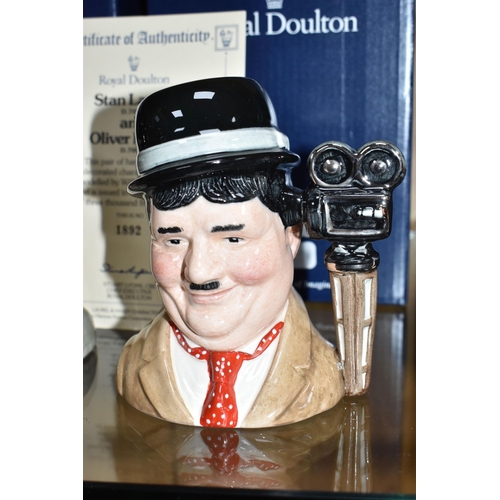 421 - TWO BOXED ROYAL DOULTON LIMITED EDITION 'LAUREL & HARDY' CHARACTER JUGS, Stan Laurel D7008 and Olive... 