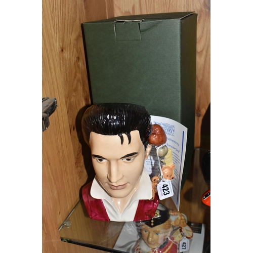 423 - A BOXED LIMITED EDITION PEGGY DAVIES CERAMICS 'ROCK LEGEND CHARACTER JUG', titled 'The King of Rock'... 