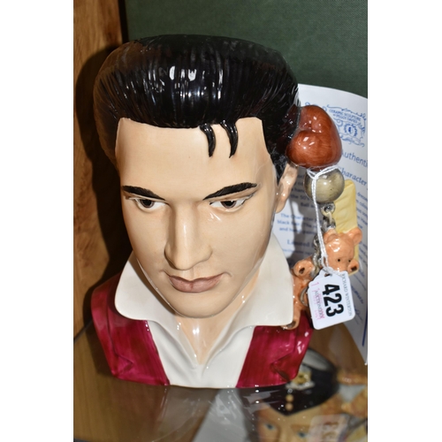 423 - A BOXED LIMITED EDITION PEGGY DAVIES CERAMICS 'ROCK LEGEND CHARACTER JUG', titled 'The King of Rock'... 