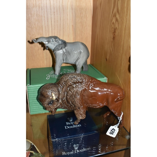 426 - A BOXED BESWICK ELEPHANT AND A BESWICK BISON FIGURE, comprising Elephant - Trunk Stretching - Small,... 