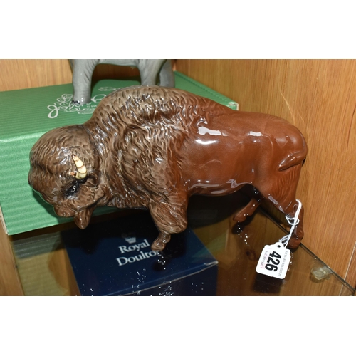 426 - A BOXED BESWICK ELEPHANT AND A BESWICK BISON FIGURE, comprising Elephant - Trunk Stretching - Small,... 