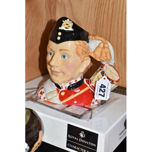 427 - FIVE MILITARY THEMED ROYAL DOULTON CHARACTER JUGS, comprising boxed North Staffordshire Drummer Boy ... 