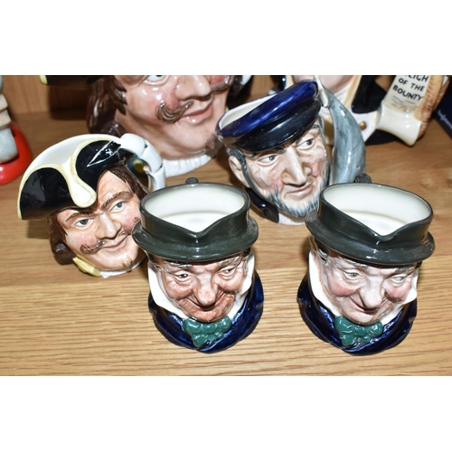 428 - SIX ROYAL DOULTON CHARACTER JUGS, comprising large Capt. Henry Morgan D6467, large Captain Bligh D69... 