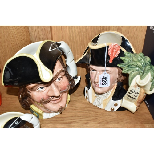 428 - SIX ROYAL DOULTON CHARACTER JUGS, comprising large Capt. Henry Morgan D6467, large Captain Bligh D69... 