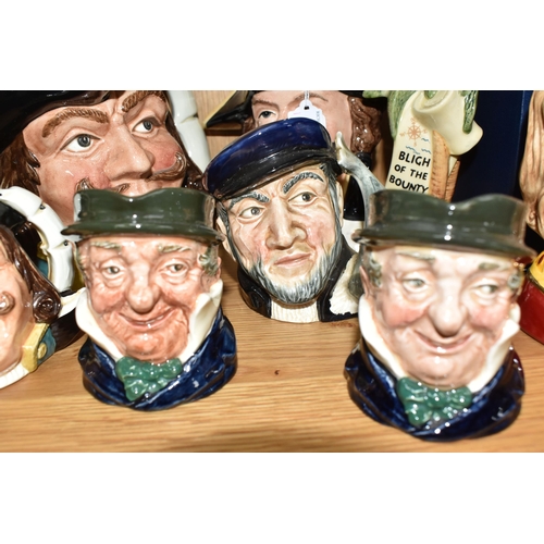 428 - SIX ROYAL DOULTON CHARACTER JUGS, comprising large Capt. Henry Morgan D6467, large Captain Bligh D69... 