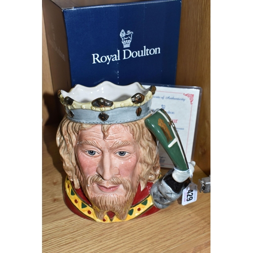 429 - A BOXED LIMITED EDITION ROYAL DOULTON 'KING ARTHUR' CHARACTER JUG, D7055, large size, with certifica... 