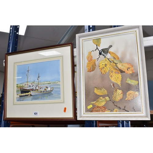 431 - ROBIN GIBBARD (1930-2014) 'COAL TIT', a Coal Tit on a branch is looking at a butterfly, signed botto... 