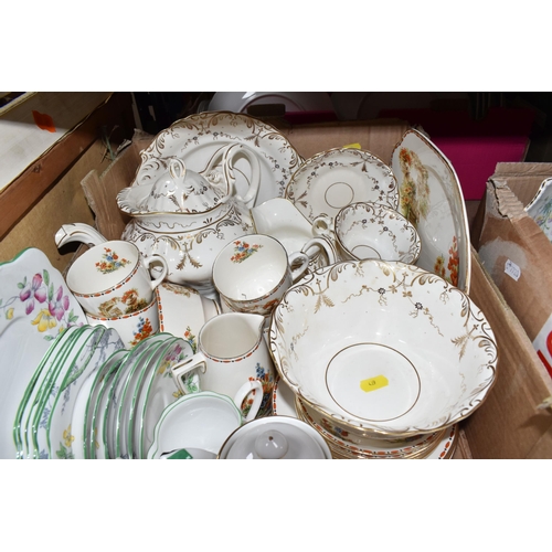 439 - TWO BOXES OF MISCELLANEOUS CERAMICS, to include a footed Royal Crown Derby 'Derby Posies' bowl, a gi... 