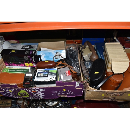 440 - TWO BOXES OF ASSORTED BINOCULARS, CAMERAS AND OTHER ITEMS, to include cased binoculars by Liebermann... 