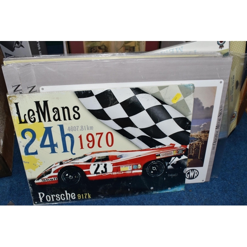 441 - THREE BOXES AND LOOSE MISCELLANEOUS, to include steam railway books and DVDs, a cast iron sign sayin... 