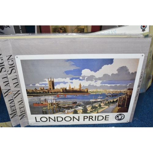 441 - THREE BOXES AND LOOSE MISCELLANEOUS, to include steam railway books and DVDs, a cast iron sign sayin... 