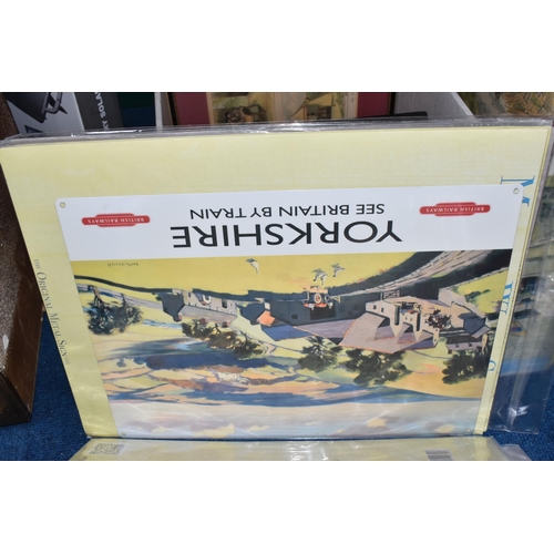 441 - THREE BOXES AND LOOSE MISCELLANEOUS, to include steam railway books and DVDs, a cast iron sign sayin... 