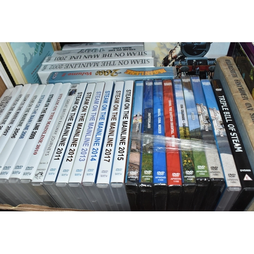 441 - THREE BOXES AND LOOSE MISCELLANEOUS, to include steam railway books and DVDs, a cast iron sign sayin... 