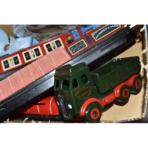 441 - THREE BOXES AND LOOSE MISCELLANEOUS, to include steam railway books and DVDs, a cast iron sign sayin... 