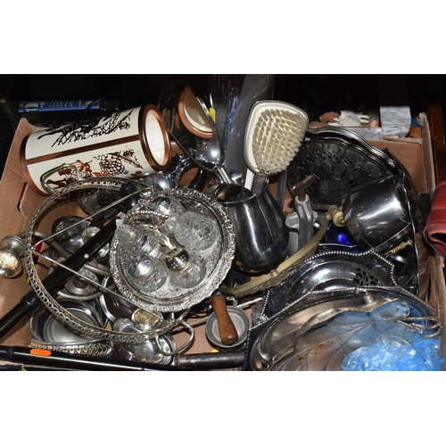 442 - FIVE BOXES AND LOOSE MISCELLANEOUS ITEM, to include various sized pictures some framed some canvas a... 