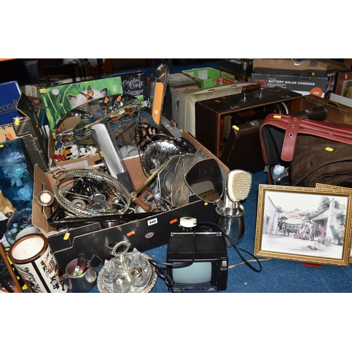 442 - FIVE BOXES AND LOOSE MISCELLANEOUS ITEM, to include various sized pictures some framed some canvas a... 