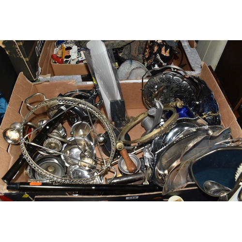 442 - FIVE BOXES AND LOOSE MISCELLANEOUS ITEM, to include various sized pictures some framed some canvas a... 