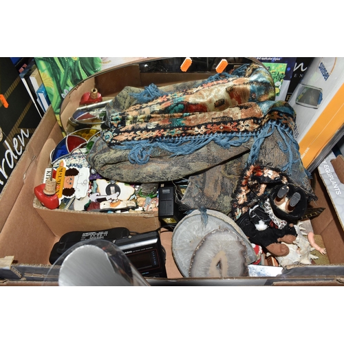 442 - FIVE BOXES AND LOOSE MISCELLANEOUS ITEM, to include various sized pictures some framed some canvas a... 