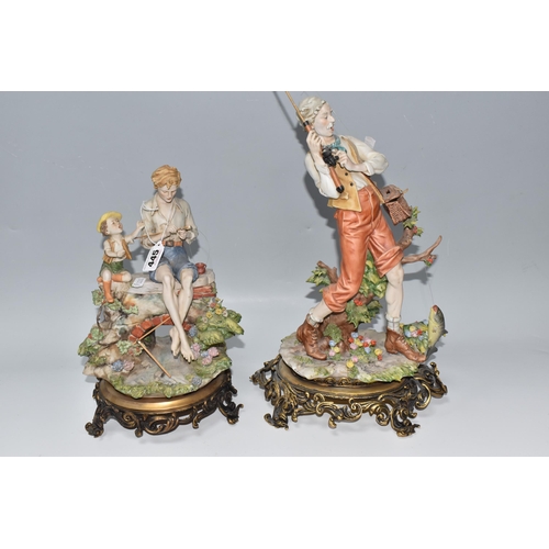 445 - A PAIR OF FISHING THEMED CAPODIMONTE FIGURES designed by Benacchio comprising a fisherman with a rod... 