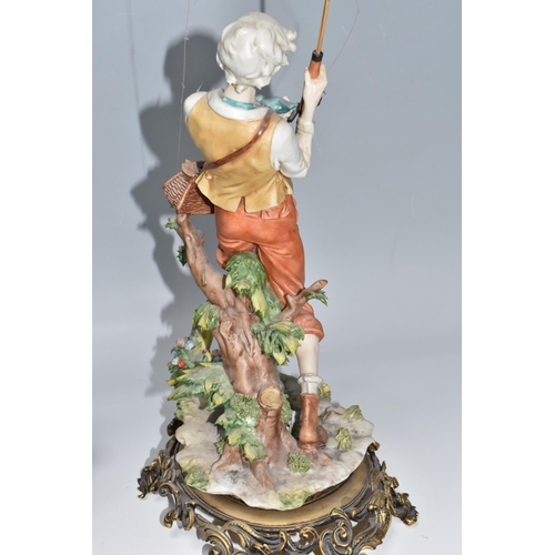 445 - A PAIR OF FISHING THEMED CAPODIMONTE FIGURES designed by Benacchio comprising a fisherman with a rod... 