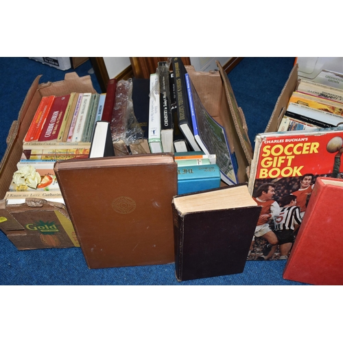 455 - FIVE BOXES OF BOOKS to include a large quantity of military-related to assorted World War Two topics... 